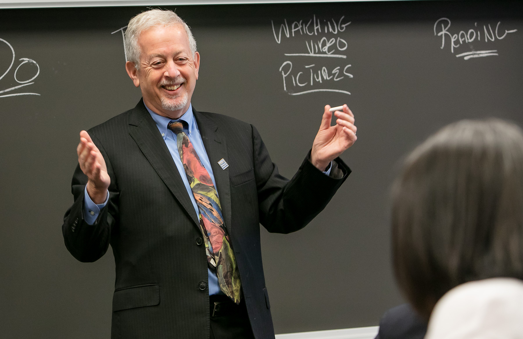 Paul Zionts, dean of the College of Education, teaches learning styles to visiting teachers from Beijing, Tuesday, Oct. 8, 2019, in the DePaul Center on DePaul’s Loop Campus. (DePaul University/Randall Spriggs)